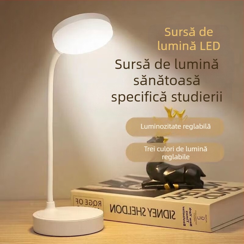 Lampă de masă mică, birou cu protecție pentru ochi, dormitor pentru studenți, priză de încărcare, noptieră cu dublă utilizare