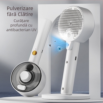 Pieptene de masaj cu spray pentru câini și pisici, pieptene de îndepărtare a părului cu o singură atingere, sterilizare UV și îndepărtarea acarienilor