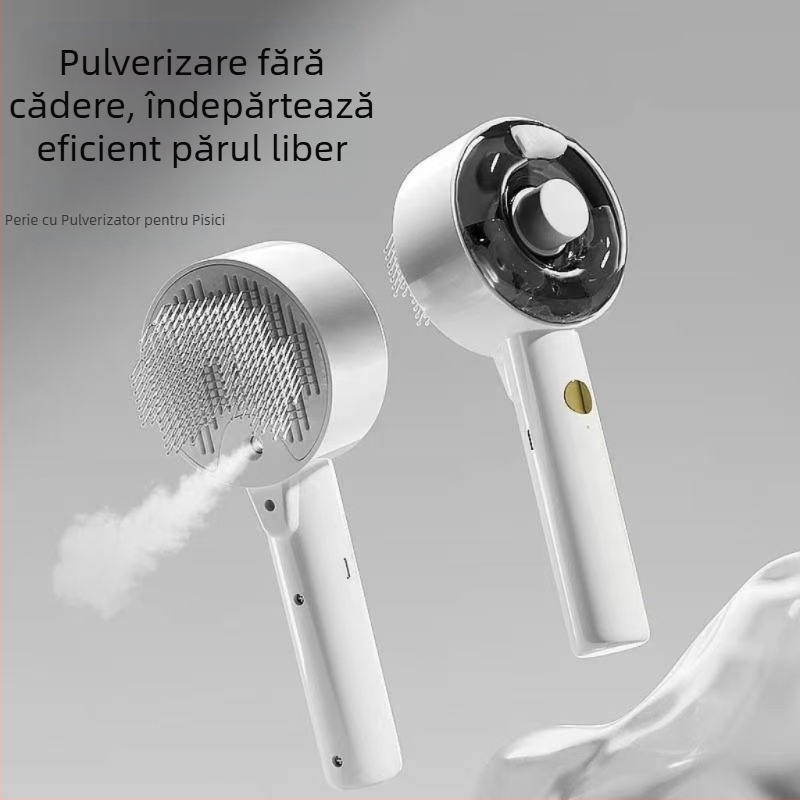 Pieptene de masaj cu spray pentru câini și pisici, pieptene de îndepărtare a părului cu o singură atingere, sterilizare UV și îndepărtarea acarienilor
