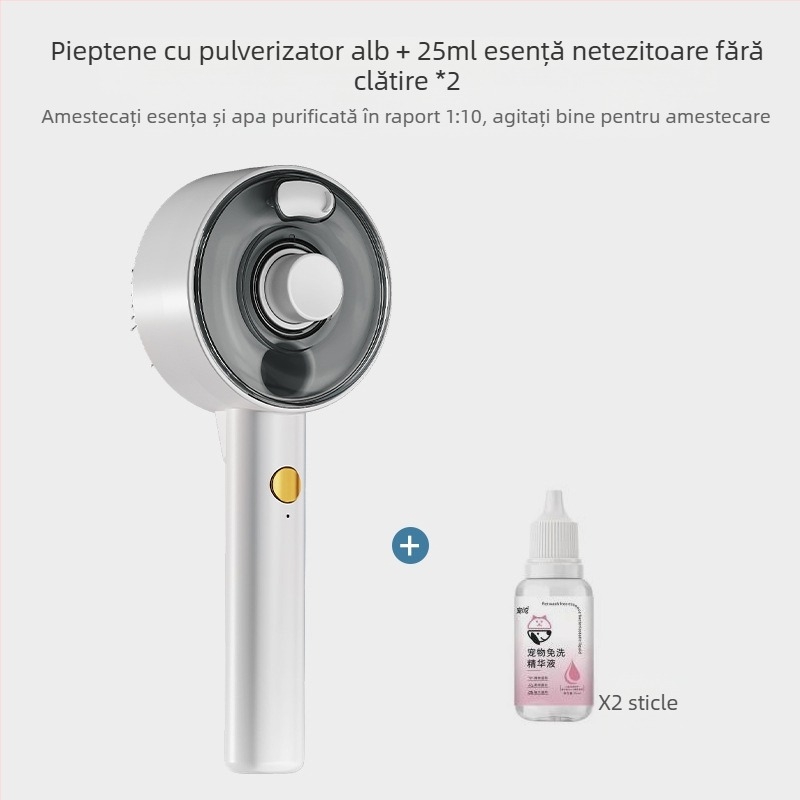 Pieptene de masaj cu spray pentru câini și pisici, pieptene de îndepărtare a părului cu o singură atingere, sterilizare UV și îndepărtarea acarienilor