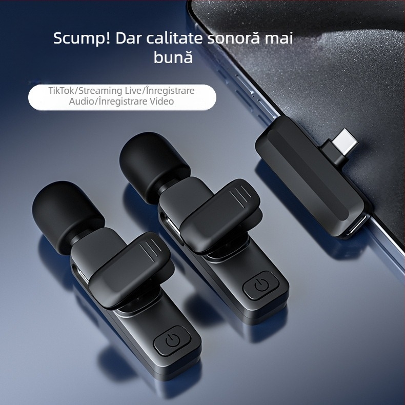 Microfon mobil transfrontalier pentru transmisie live, nou microfon lavalier wireless cu reducere a zgomotului cu dublă priză, înregistrare HD Douyin