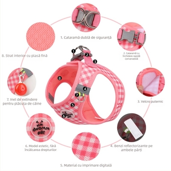 Lesă pentru pisici Amazon Explosions, cu imprimeu în carouri, respirabilă, pentru câini, cu imprimeu transversal, pentru pui