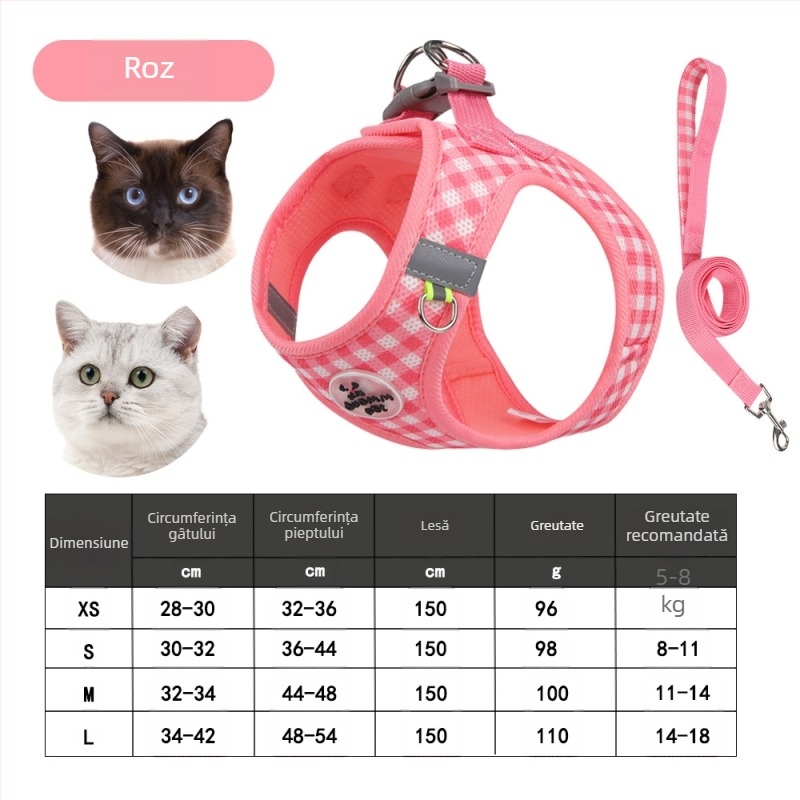 Lesă pentru pisici Amazon Explosions, cu imprimeu în carouri, respirabilă, pentru câini, cu imprimeu transversal, pentru pui