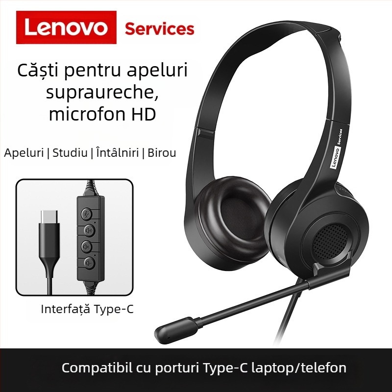 Cască telefonică Lenovo, căști pentru conferințe, birou online, engleză, căști pentru computer, serviciu clienți, en-gros, specială