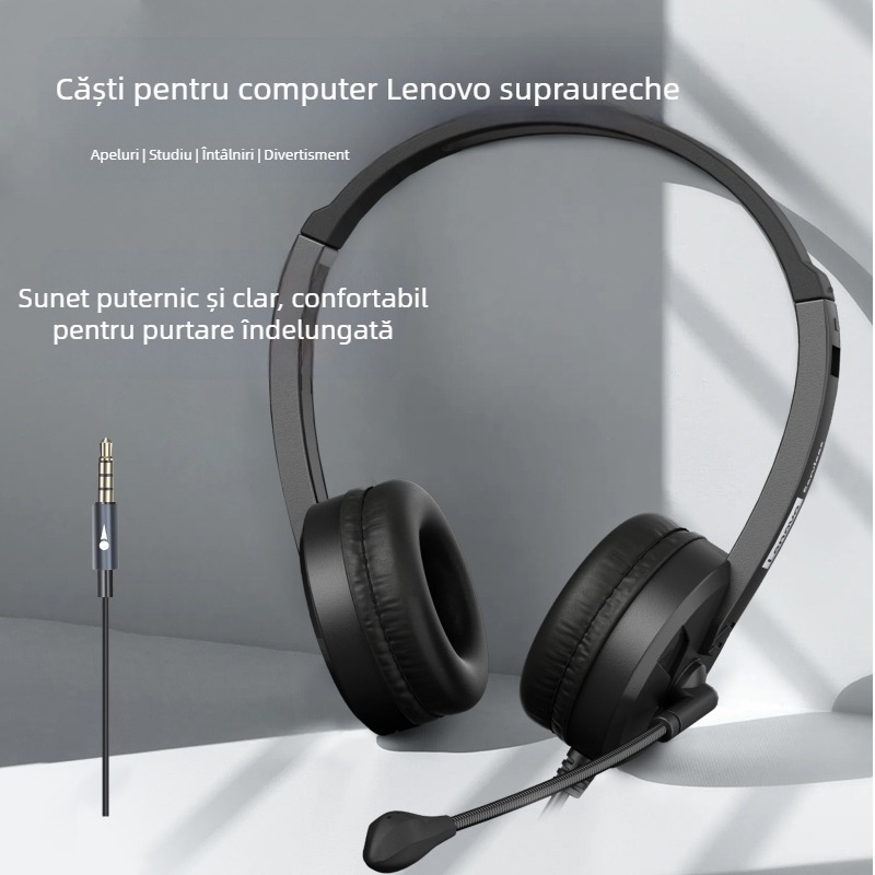 Cască telefonică Lenovo, căști pentru conferințe, birou online, engleză, căști pentru computer, serviciu clienți, en-gros, specială