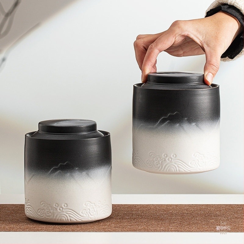 Urnă pentru animale de companie, alb și negru, relief, peisaj Xiangyun, undă de mare, memorială a morții, pisică, câine, gust de foc