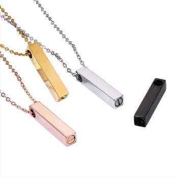 Colier comemorativ cu sticlă de parfum, vânzare fierbinte transfrontalieră, coloană pătrată din oțel inoxidabil, pilon cuboid, colier de cenușă deschis