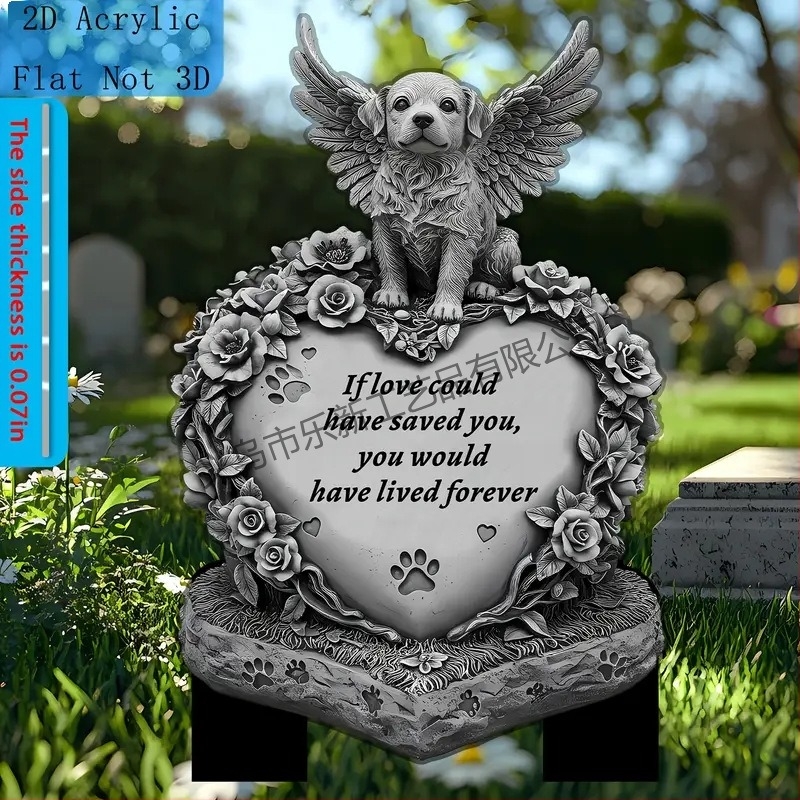 1 bucată, inserție acrilică plată 2D pentru piatră funerară cu animale, 18 cm, 20 cm - perfectă pentru grădină