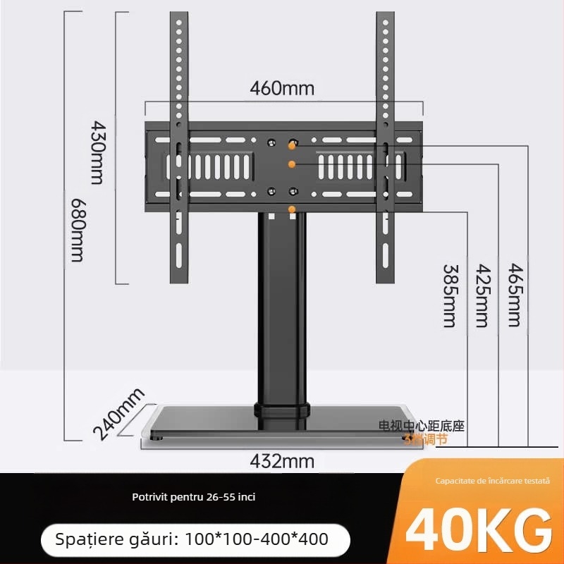 Suport TV universal, fără perforații, pentru birou, suport elevat pentru 32/55/65/80 inch