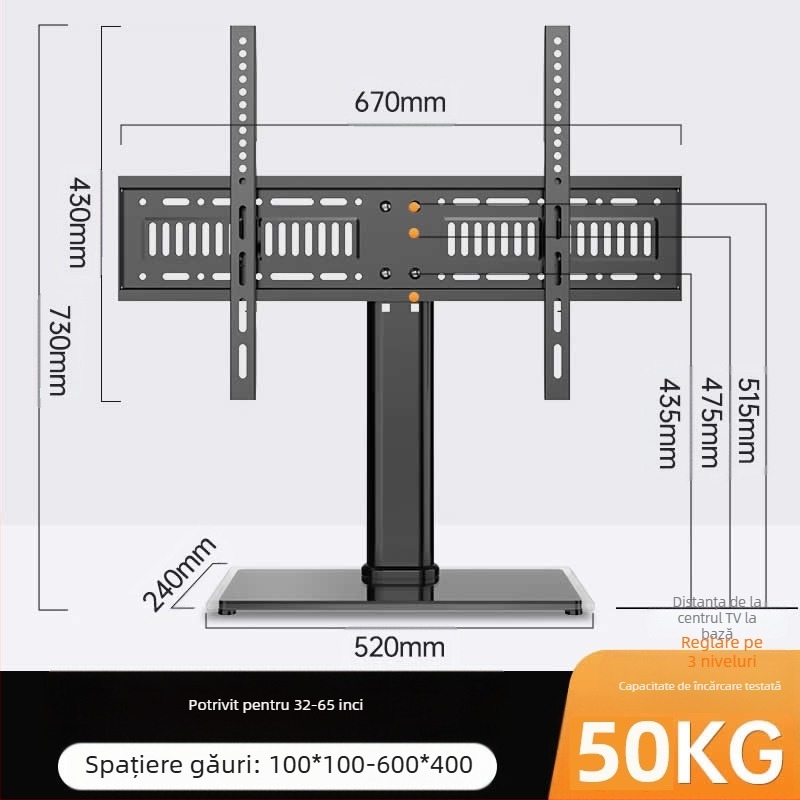 Suport TV universal, fără perforații, pentru birou, suport elevat pentru 32/55/65/80 inch