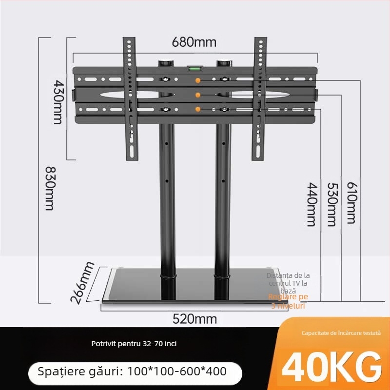 Suport TV universal, fără perforații, pentru birou, suport elevat pentru 32/55/65/80 inch