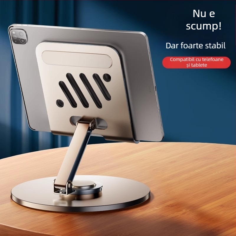 Suport telefon mobil, raft universal plat din oțel carbon, raft de birou pliabil, rotativ la 360 de grade, cu ridicare