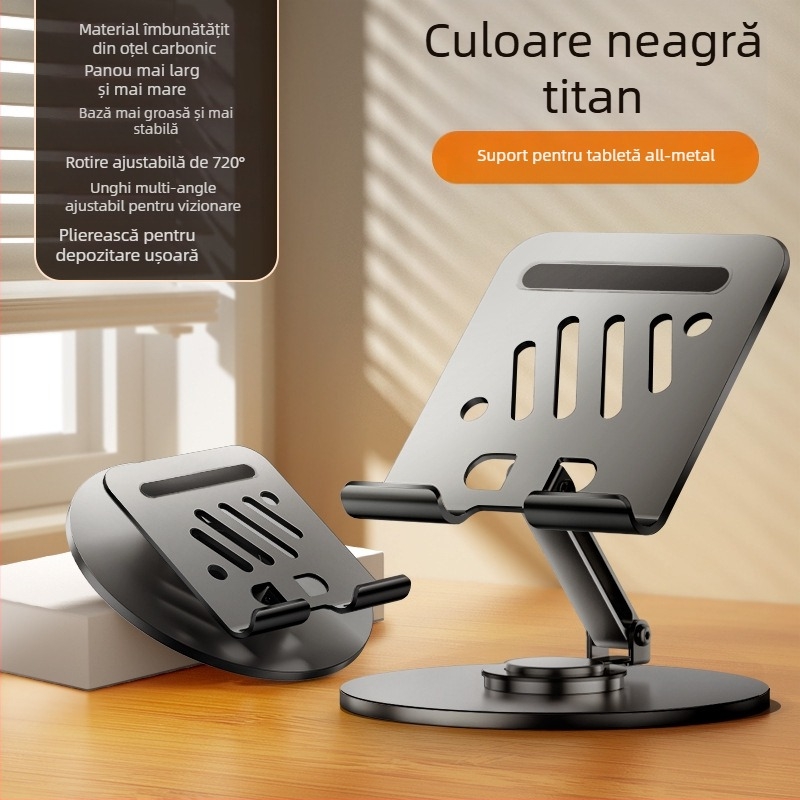 Suport telefon mobil, raft universal plat din oțel carbon, raft de birou pliabil, rotativ la 360 de grade, cu ridicare
