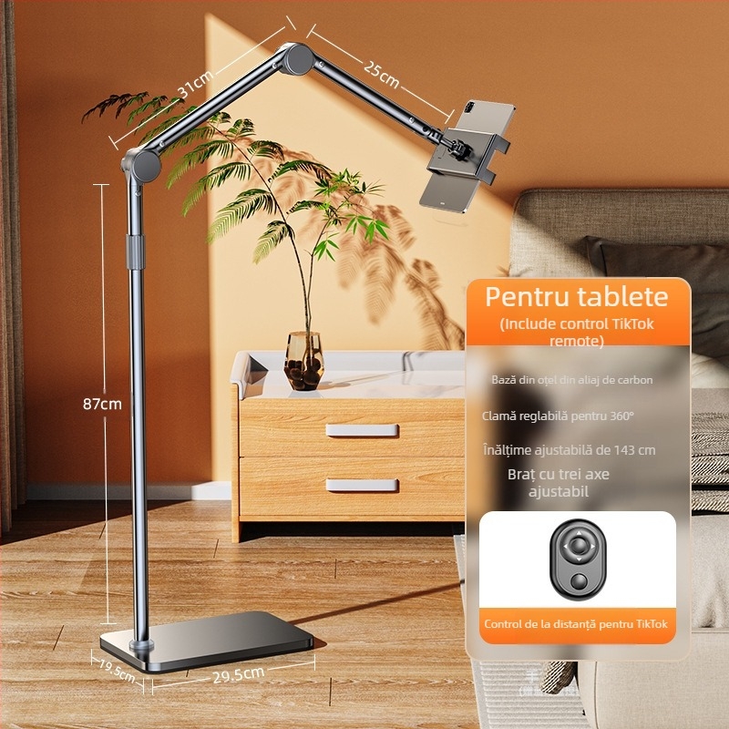 Suport metalic leneș pentru tabletă, pentru iPad, suport universal pentru telefon mobil, tip consolă, pentru podea, lângă pat