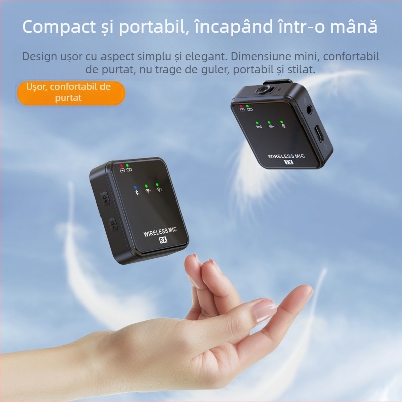 Microfon wireless direct din fabrică cu clip pentru guler, înregistrare live în aer liber, microfon cu reducere a zgomotului, o singură tragere, două microfoane wireless