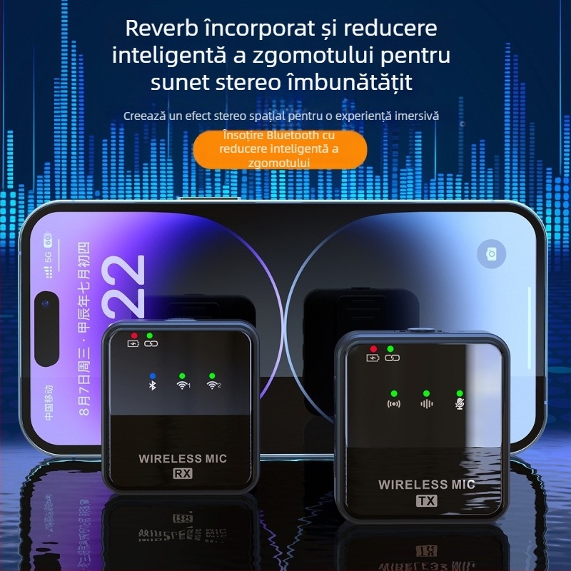 Microfon wireless direct din fabrică cu clip pentru guler, înregistrare live în aer liber, microfon cu reducere a zgomotului, o singură tragere, două microfoane wireless