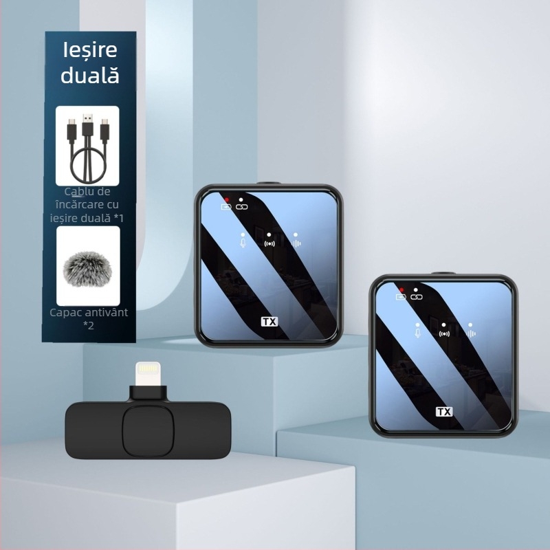 Microfon wireless direct din fabrică cu clip pentru guler, înregistrare live în aer liber, microfon cu reducere a zgomotului, o singură tragere, două microfoane wireless