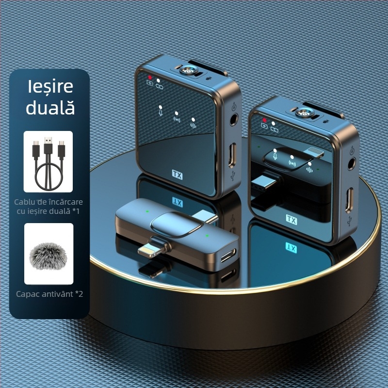 Microfon wireless direct din fabrică cu clip pentru guler, înregistrare live în aer liber, microfon cu reducere a zgomotului, o singură tragere, două microfoane wireless