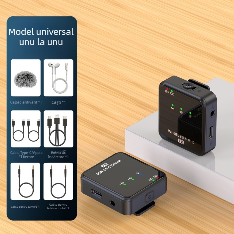 Microfon wireless direct din fabrică cu clip pentru guler, înregistrare live în aer liber, microfon cu reducere a zgomotului, o singură tragere, două microfoane wireless