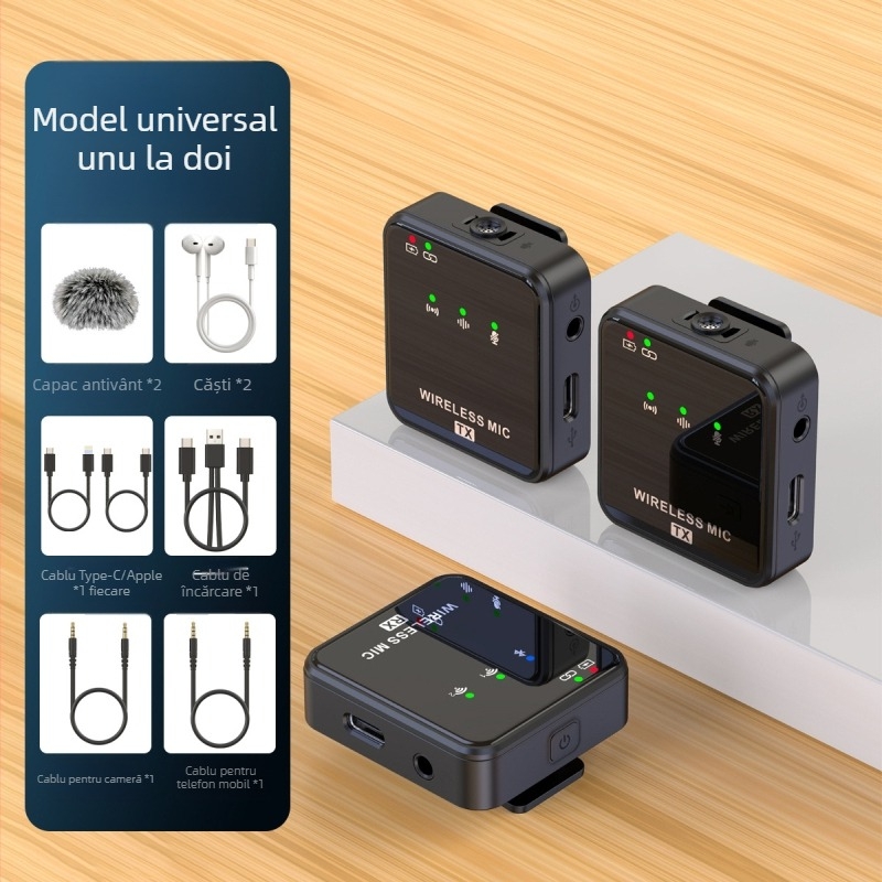 Microfon wireless direct din fabrică cu clip pentru guler, înregistrare live în aer liber, microfon cu reducere a zgomotului, o singură tragere, două microfoane wireless