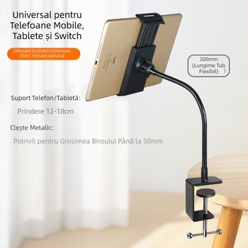 Clemă metalică puternică pentru telefon mobil, Selfie, transmisie live, suport pentru birou, noptieră, furtun universal fix pentru persoane leneșe, flexibil