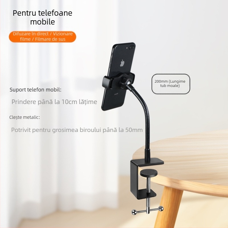 Clemă metalică puternică pentru telefon mobil, Selfie, transmisie live, suport pentru birou, noptieră, furtun universal fix pentru persoane leneșe, flexibil