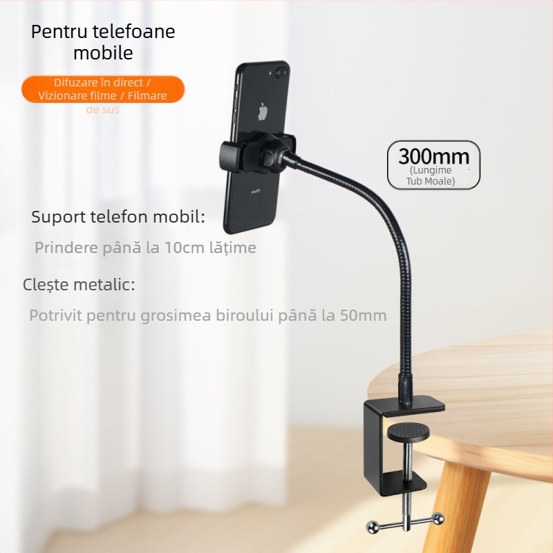 Clemă metalică puternică pentru telefon mobil, Selfie, transmisie live, suport pentru birou, noptieră, furtun universal fix pentru persoane leneșe, flexibil