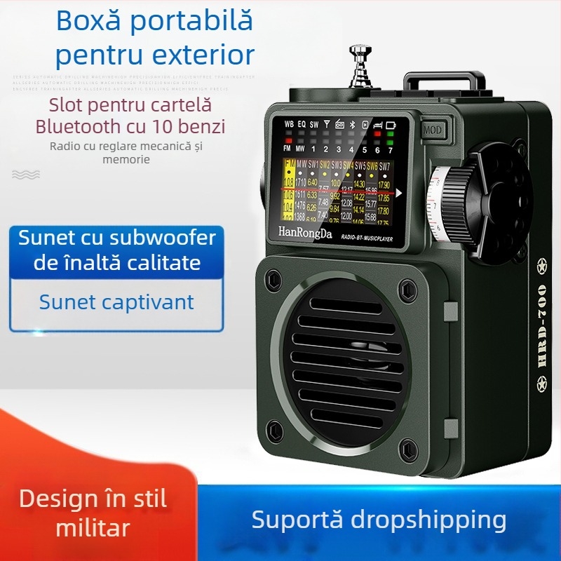 Player muzical multimedia portabil HRD-700, recepție de transmisie pe întreaga bandă, redare prin card Bluetooth TF