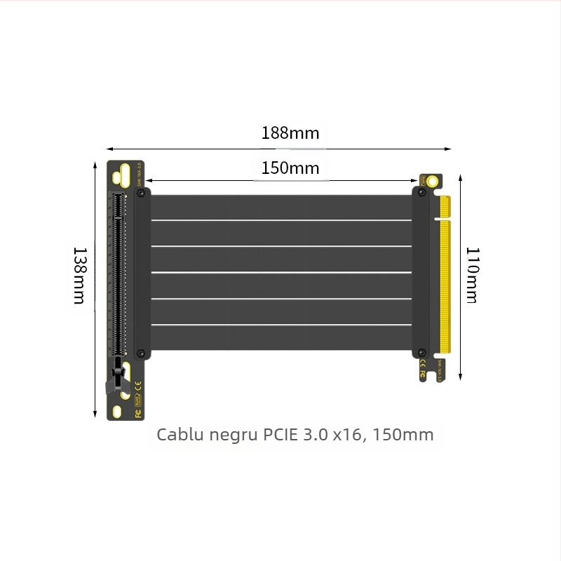 Cablu extensie placă grafică PCI-E 3.0 4.0 16x, cu unghi de 90°, pentru familie de grade zero, stabilitate a transmisiei de mare viteză