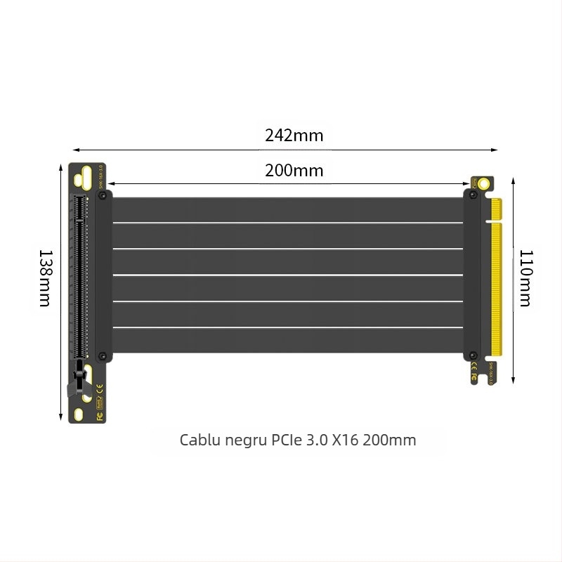 Cablu extensie placă grafică PCI-E 3.0 4.0 16x, cu unghi de 90°, pentru familie de grade zero, stabilitate a transmisiei de mare viteză