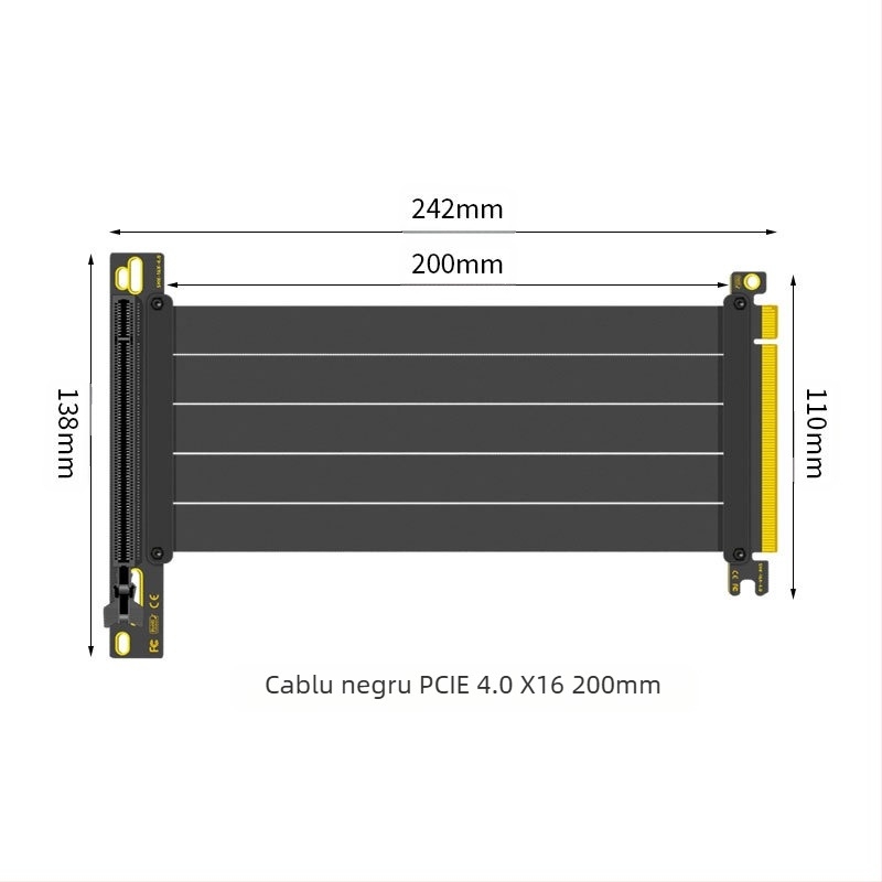Cablu extensie placă grafică PCI-E 3.0 4.0 16x, cu unghi de 90°, pentru familie de grade zero, stabilitate a transmisiei de mare viteză