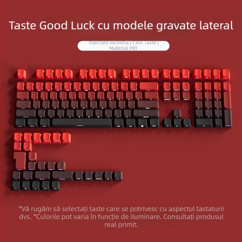 Taste translucide Pbt cu modele gravate lateral, suprafață micro-șlefuită, 131 de taste, sublimare cu gradient în șase culori, la modă, compatibile cu tastaturile mecanice