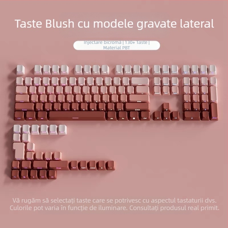 Taste translucide Pbt cu modele gravate lateral, suprafață micro-șlefuită, 131 de taste, sublimare cu gradient în șase culori, la modă, compatibile cu tastaturile mecanice
