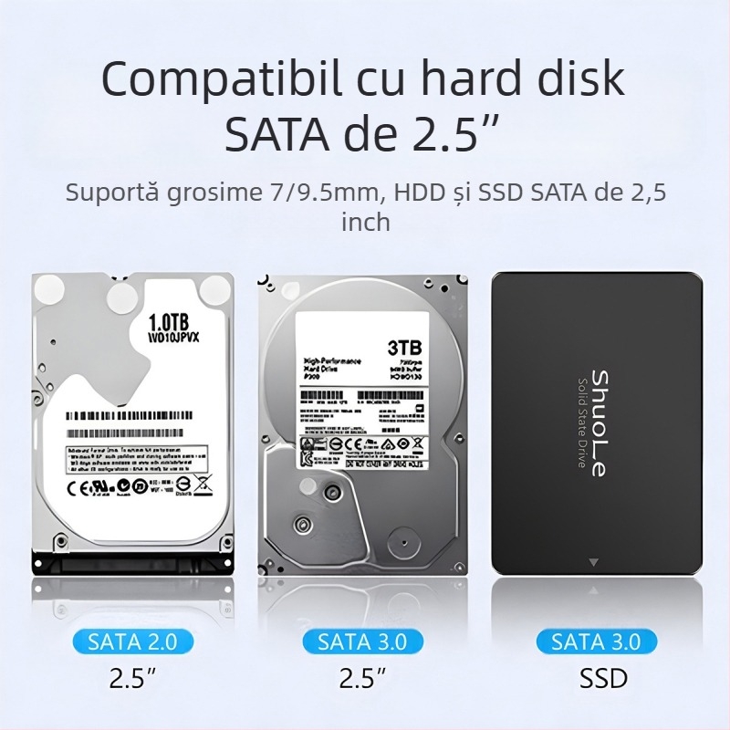Shuole Display Display Hard Disk Box USB3.2 Compatibil cu SSD extern SATA 2.5" pentru notebook, tip C 3.0