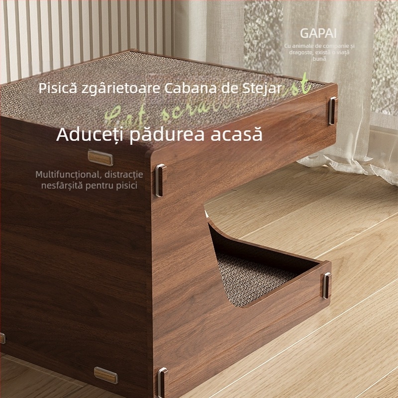 Placă de zgârieturi pentru pisici, cuib de pisici integrat, rezistentă la uzură, rezistentă la resturi, polizor cu gheare, durabilă, casă cu gheare pentru pisici, hârtie ondulată, casă pentru pisici, vilă