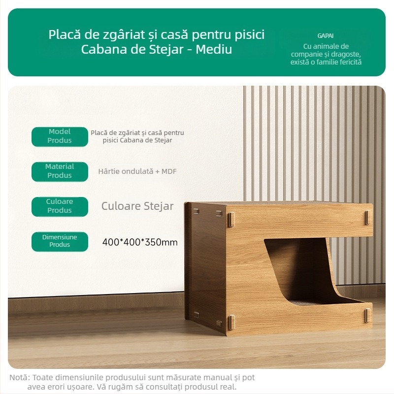 Placă de zgârieturi pentru pisici, cuib de pisici integrat, rezistentă la uzură, rezistentă la resturi, polizor cu gheare, durabilă, casă cu gheare pentru pisici, hârtie ondulată, casă pentru pisici, vilă