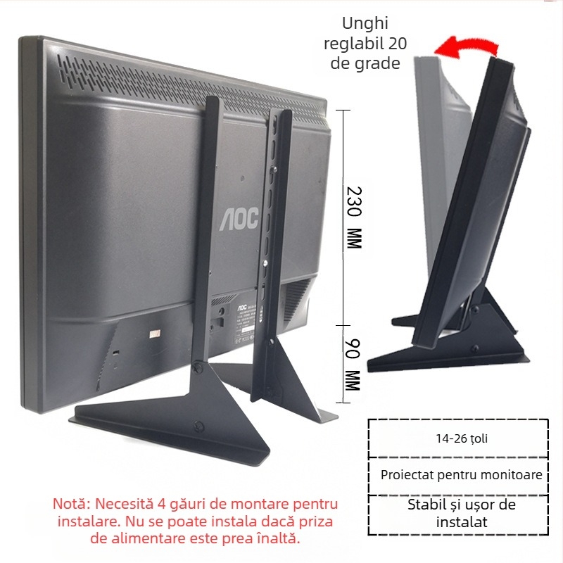 Suport TV 17/32/43, fără perforații, pentru înălțime, pentru desktop, cu suport universal pentru monitorul computerului desktop