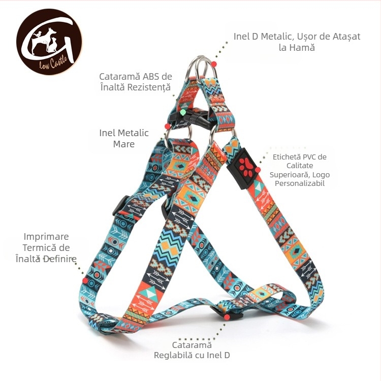 Comerț exterior, articole pentru animale de companie, transfer termic, pădure, cer înstelat, stil etnic Boyamian, curea anti-evadare pentru exterior, spate piept