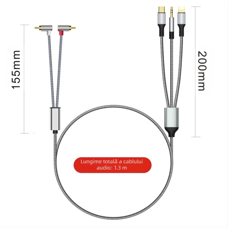 Cablu audio Lotus transfrontalier trei-în-unu la 2Rca, potrivit pentru amplificator audio Apple de tip C de 3,5 mm la difuzor