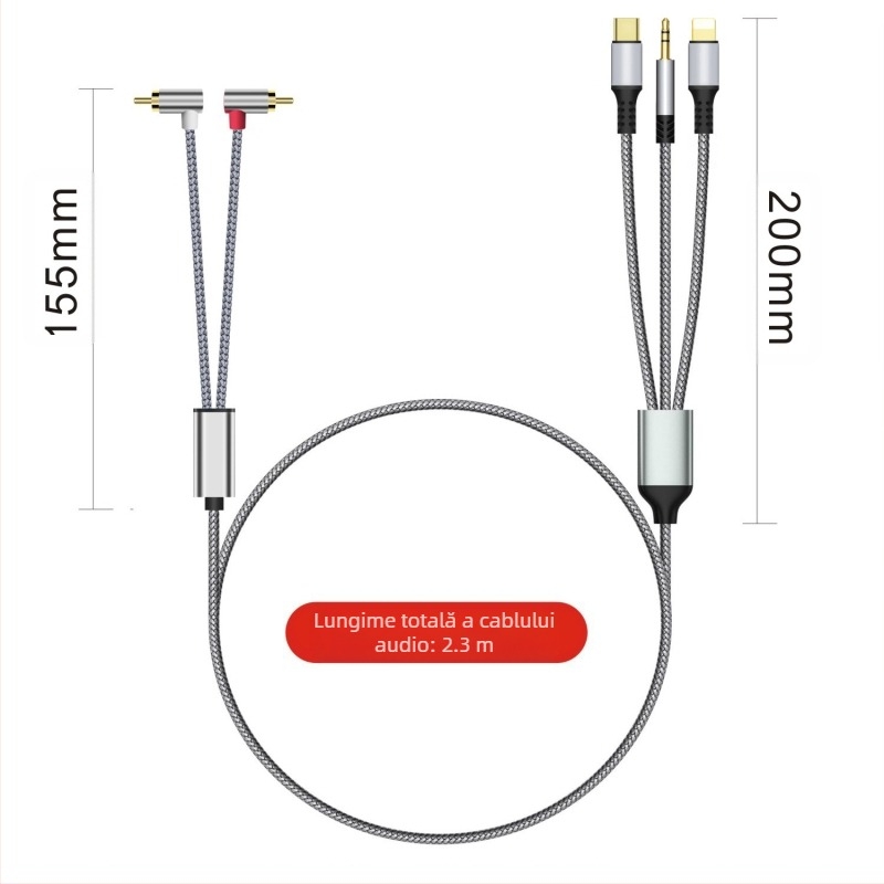 Cablu audio Lotus transfrontalier trei-în-unu la 2Rca, potrivit pentru amplificator audio Apple de tip C de 3,5 mm la difuzor