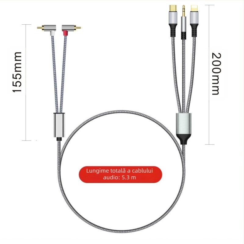 Cablu audio Lotus transfrontalier trei-în-unu la 2Rca, potrivit pentru amplificator audio Apple de tip C de 3,5 mm la difuzor