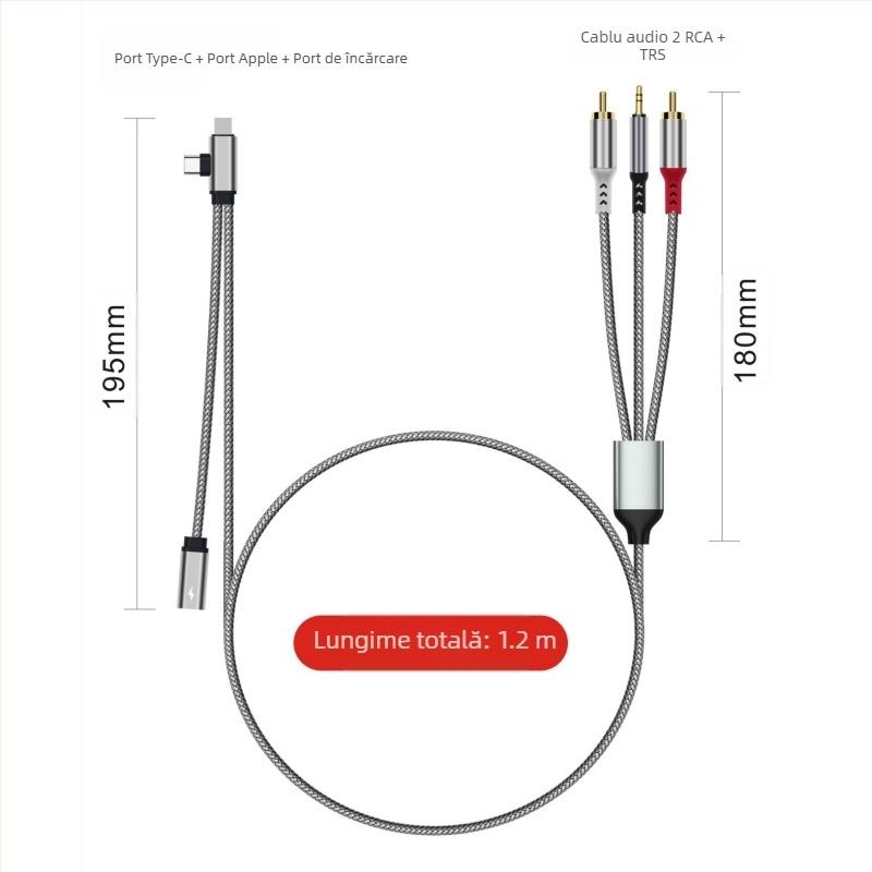 Cablu audio Lotus transfrontalier trei-în-unu la 2Rca, potrivit pentru amplificator audio Apple de tip C de 3,5 mm la difuzor