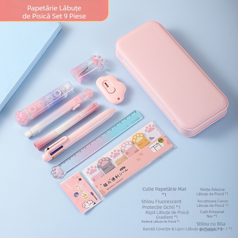 Costum de papetărie cu gheare de pisică în gradient de culoare, geantă cadou de papetărie pentru studenți, cu aspect deosebit, la sfârșitul semestrului, premii de învățare en-gros