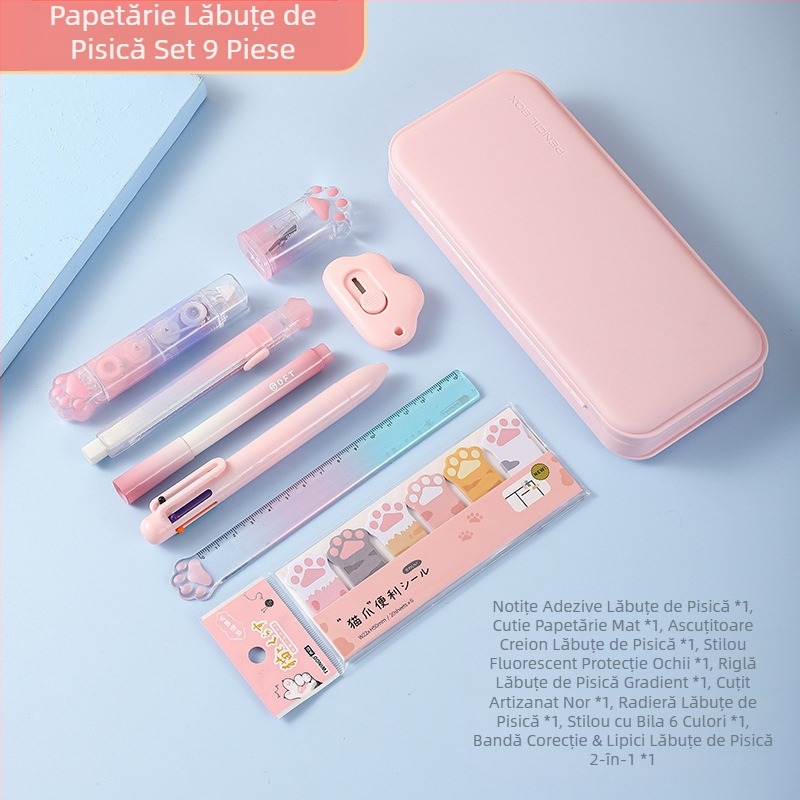 Costum de papetărie cu gheare de pisică în gradient de culoare, geantă cadou de papetărie pentru studenți, cu aspect deosebit, la sfârșitul semestrului, premii de învățare en-gros