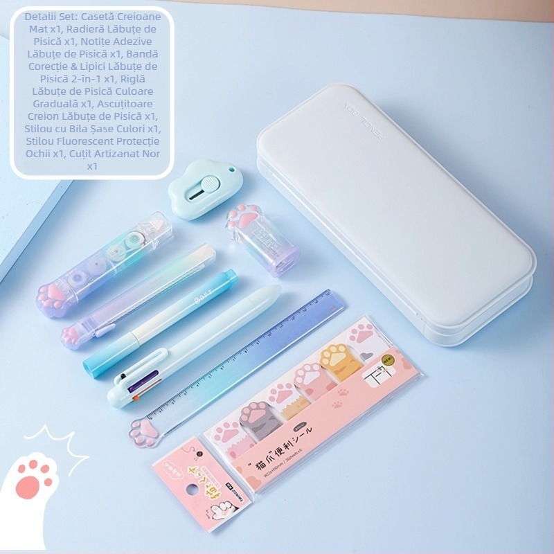 Costum de papetărie cu gheare de pisică în gradient de culoare, geantă cadou de papetărie pentru studenți, cu aspect deosebit, la sfârșitul semestrului, premii de învățare en-gros