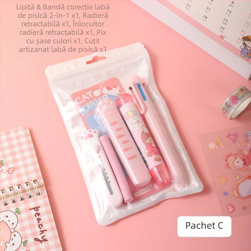 Costum de papetărie cu gheare de pisică în gradient de culoare, geantă cadou de papetărie pentru studenți, cu aspect deosebit, la sfârșitul semestrului, premii de învățare en-gros