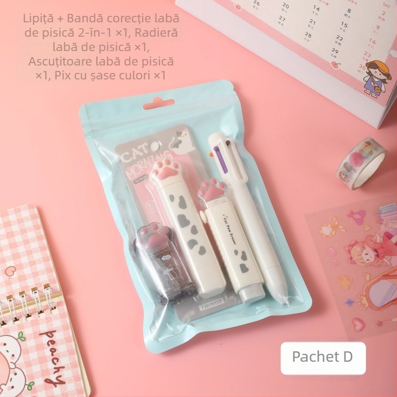 Costum de papetărie cu gheare de pisică în gradient de culoare, geantă cadou de papetărie pentru studenți, cu aspect deosebit, la sfârșitul semestrului, premii de învățare en-gros