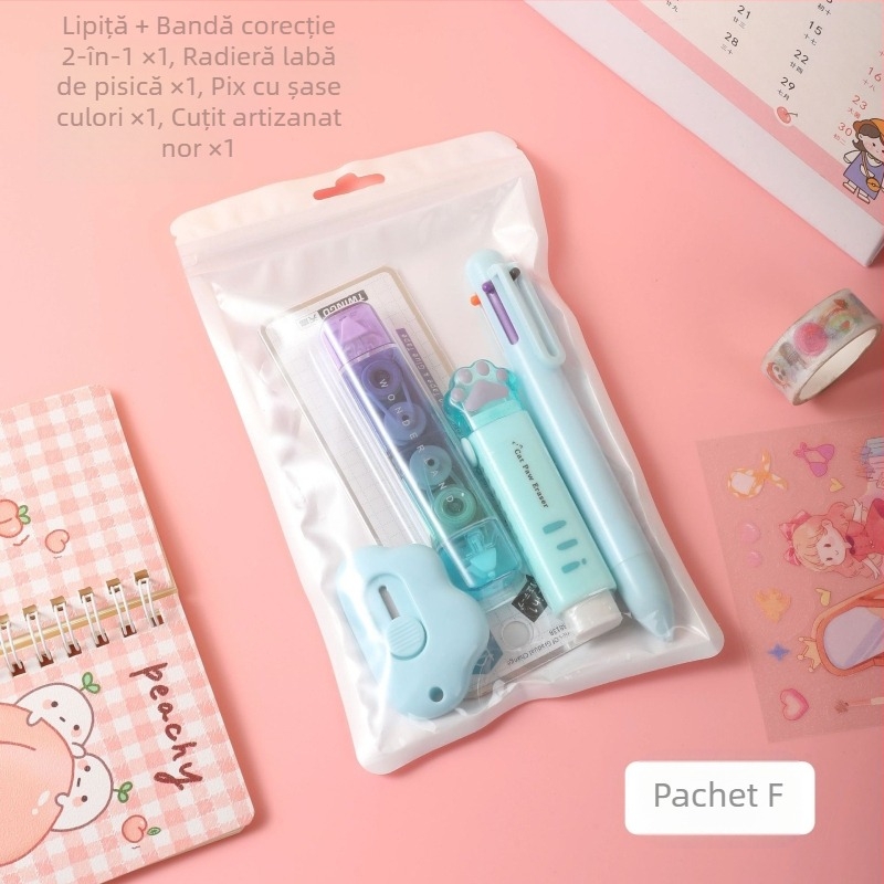 Costum de papetărie cu gheare de pisică în gradient de culoare, geantă cadou de papetărie pentru studenți, cu aspect deosebit, la sfârșitul semestrului, premii de învățare en-gros