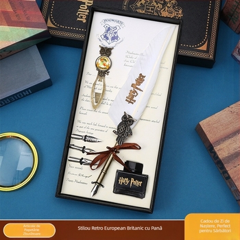 Stilou retro european pentru colegiu magic, cutie cadou, stilou cu dip, stilou en-gros, stilou de jurnal cu semnătură, stilou de mână cu vânt en-gros