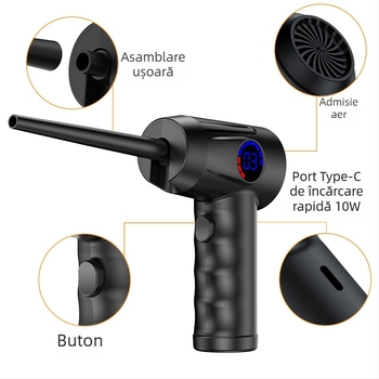 Suflantă de praf wireless pentru mașină, cu afișaj digital inteligent exploziv, încărcare convenabilă, mini aspirator de praf portabil, pompare pentru curățare auto
